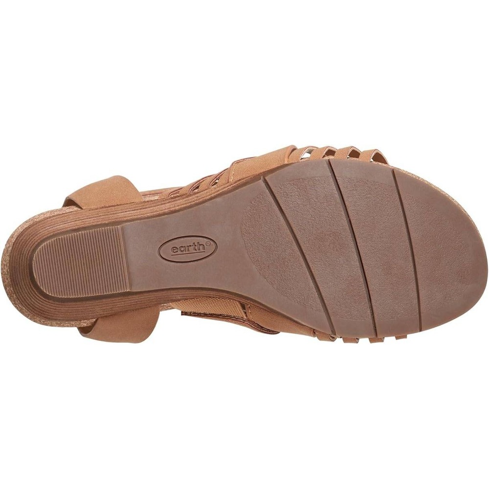 Earth Hattie Fisherman Wedge Sandals Cognac Brown Leather Strappy Womens 8 M NEW - Picture 5 of 6